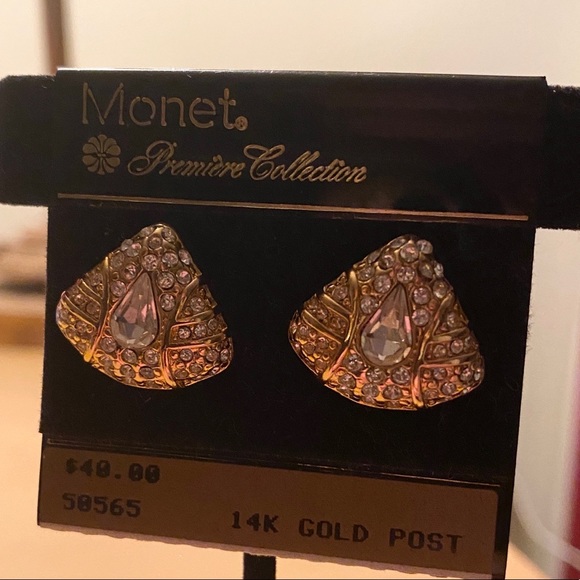 RARE & VINTAGE Monet Premier 14K Gold Post Earrings. NEVER WORN. NWT - Picture 3 of 9